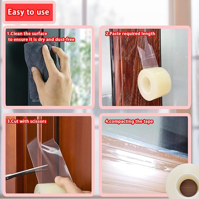 Birllaid Transparent Window Weather Sealing Tape, 2 Inch x 23 Yards (69 FT), Window AC Seal Air Conditioner Sealing Tape, No Residue, Clear