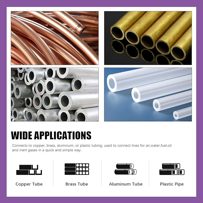 Swpeet 105 Pcs Tube OD 1/4'' 3/8'' 1/2'' Brass Compression Sleeves Ferrules, 3 Sizes Brass Compression Fitting Ferrules Assortment Kit Metal Hardware Tightly Good Sealing