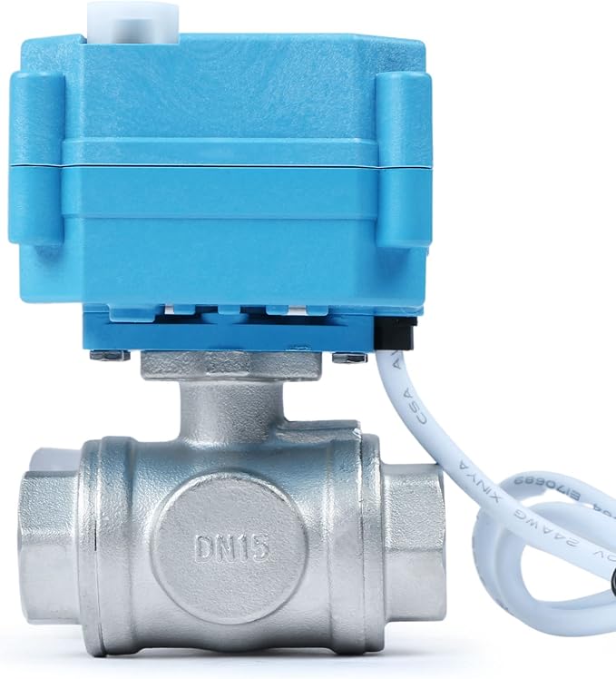 U.S. Solid 1/2" 3 Way Stainless Steel Motorized Ball Valve L Type AC/DC9-24V, Water Shutoff Valve with Manual Function, Standard Port