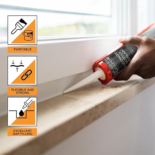 Adhesive Guru AG530 Siliconized Acrylic Sealant (10.5 fl oz), Waterproof Paintable Caulk for Bathtubs, Windows, Showers, Indoor Outdoor Caulking Weatherproof, White - 1 Pack