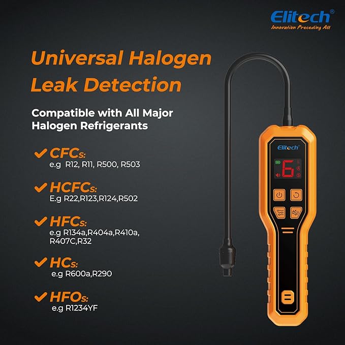 Elitech Refrigerant Leak Detector, Freon Leak Detector, Freon Sniffer Automotive Halogen Gas Leak Detector for R134A R410A R1234YF R600a R290 CFCs HCFCs HFCs HCs HFOs, ELD-210