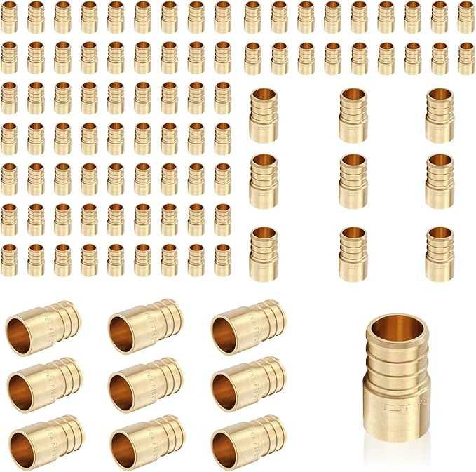 (100-Pack) PEX Fittings, Pex 1"x3/4" Female Sweat Copper Adapter, Brass Crimp Fittings, for PEX Tubing Pipe Plumbing, ASTM F1807
