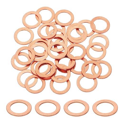 uxcell 75Pcs M12 Flat Washer Copper Washer Sealing Rings, 12mm ID 18mm OD 1mm Thickness Copper Crush Washers Metric Sealing Gasket for Plumbing Machinery Automotive