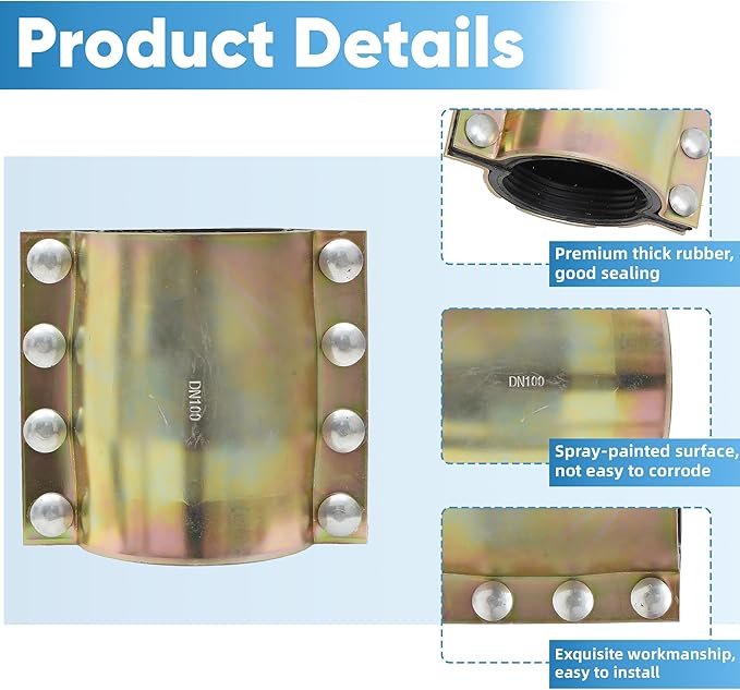 Water Pipe Repair Clamp for 4 Inch Leak Sealer Pipe, Emergency Pipe Repair Kit, Plumbing Leak Fix Tool for PE/PVC/Steel/Iron Pipes