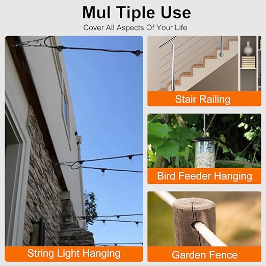 100FT 1/16" Wire Rope Kit, 7x7 Marine Stainless Steel Strand Core, T316 Strength for Hanging, Aircraft, Yard, Garden, Deck Railing, Trellis Wire with Crimping Sleeves, Thimbles