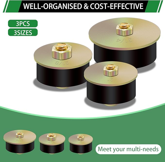 3pcs Expandable Freeze Rubber Plugs, 3 Sizes Automotive Rubber Expansion Freeze Plugs Fit Hole 2" 2-1/8" 2-1/4" (50mm - 60mm)