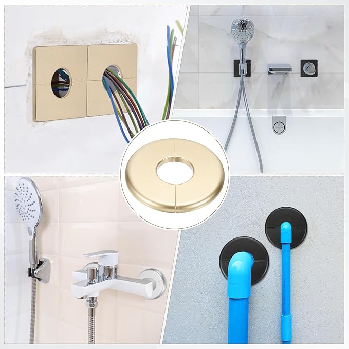 PATIKIL Wall Split Flange 95mm / 3.7" OD, 4 Pcs Round Escutcheon Plate Cover PPR Plumbing Cover Plates with Self-Adhesive Tape for 33.5mm / 1.3" Dia Water Pipe Faucet, Gold