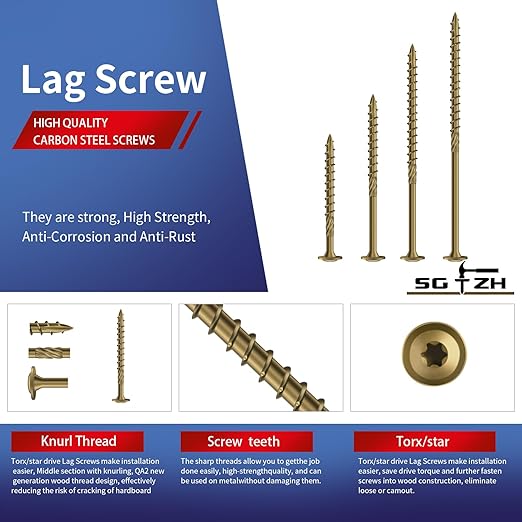 #14 x 5 Inch Lag Screws (228Pcs) 8lb. Structural Wood Screw, Bronze, Carbon Steel, Washer Head, Rust Resistant epoxy Coated, T30 Star Bit