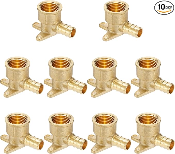 (10 Pack) Lidertik 1/2 Drop Ear Elbow Pex Adapter, 1/2" PEX F1807 to 1/2" NPT Female Threaded Adapter Brass