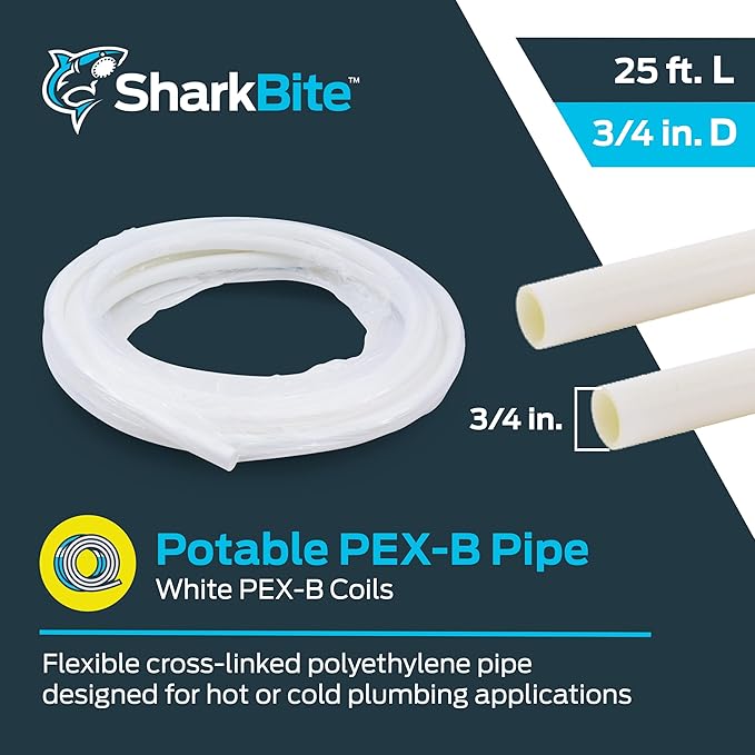 SharkBite U870W25, White PEX-B Pipe-Potable Water, 3/4 Inch, 25 Ft