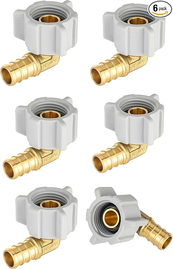 6 Pieces EFIELD Pex 1/2" Pex X 1/2" Female NPT Swivel Elbow Brass Barb Crimp Fittings, ASTM F1807,(PEX1807208-6PCS)
