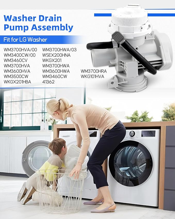 AHA75693425 Washer Drain Pump Assembly Fit for LG Washer WM3400CW WM3600HVA Replacement for EAP12750085 AP6978815 PS12750085