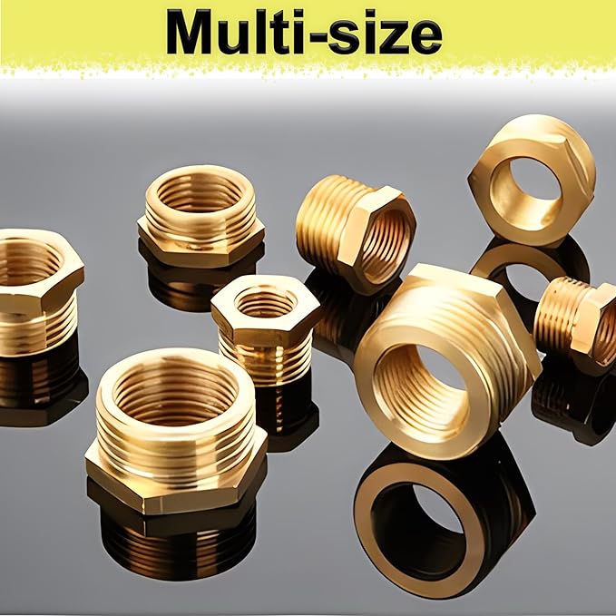 ZOUNI 2pcs Brass Reducer Hex Bushing, 1" NPT Male to 3/4" NPT Female Heavy Duty Brass Threaded Pipe Fitting Reducer Adapter (1"MNPT - 3/4"FNPT)
