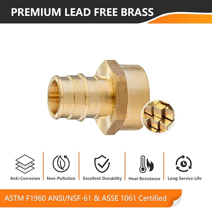HeSun 10-Pack PEX-A Fitting, Pex Expansion 3/4 Inch Female Thread Adapter,3/4" Female NPT x 3/4" Pex Expansion Adapter,ASTM F1960