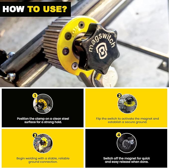 Magswitch 300 Amp Magnetic Welding Ground Base Clamp Holder for Welding Kit, Tools, Supplies and Accessories, Magnet Switch with On/Off Grounding Capabilities, (8100746)