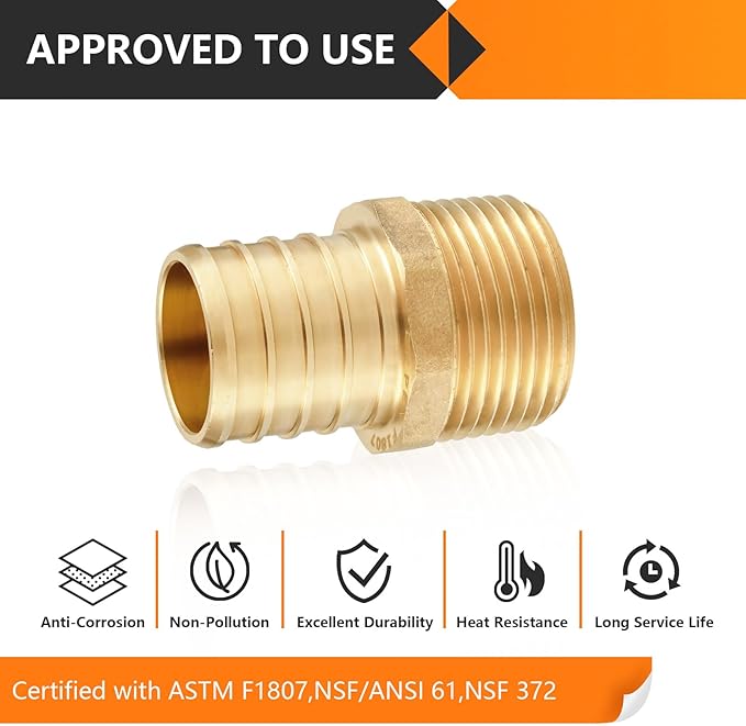 50-Pack HeSun PEX Fittings, 3/4" PEX x 1/2" Male NPT, Brass Crimp Male Adapter Fitting for ASTM F1807(PEX1807027-50)