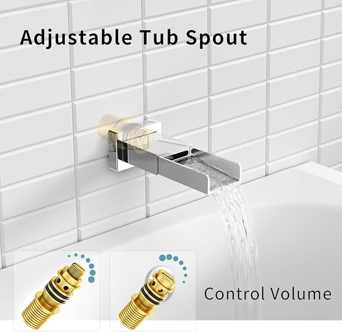 SR SUN RISE 10 Inches All Metal Bathtub Faucet Set Shower System with Tub Spout Square Rain Shower Head and Handheld Combo Shower Fixtures, Modern Valve and Trim Kit, Polished Chrome