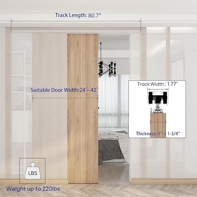 JUBEST 7FT Commercial Grade Pocket Door Hardware and Track Set, Sliding Door Hardware 80.7", Durable and Smoothly, Easy to Install