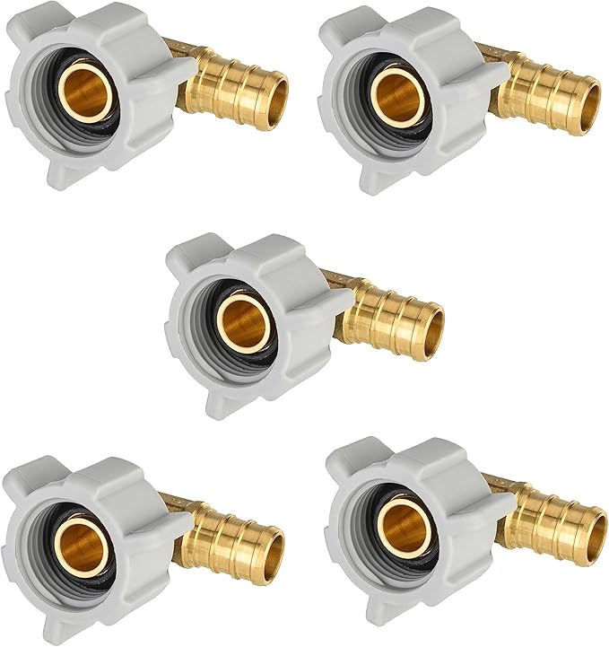 (Pack of 5) EFIELD Barb Crimp Pex 1/2" Pex x 1/2" Female NPT Swivel Elbow Brass Crimp Fittings,(PEX1807208-5PCS)