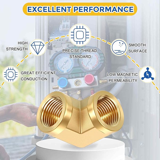 5 Pack Brass Pipe Fittings, 90 Degree 3/8" FeMale NPT to 3/8" FeMale NPT Barstock Street Elbow with Sealing Tape, Forged Pipe Fitting Connector for Air, Oil, LP