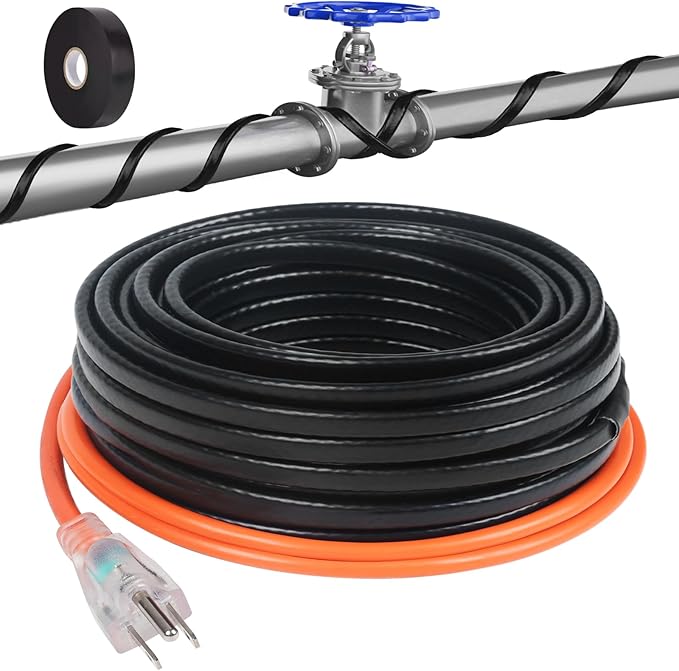 50FT Heat Tape for Water Pipes，-40°F Anti-Freeze De-Icing Heating Tape, Pipe Insulation Heating Cable for Insulation/Roof Snow Removal, Gutter Heating Cable, Heated Water Hose 120V 5W/ft