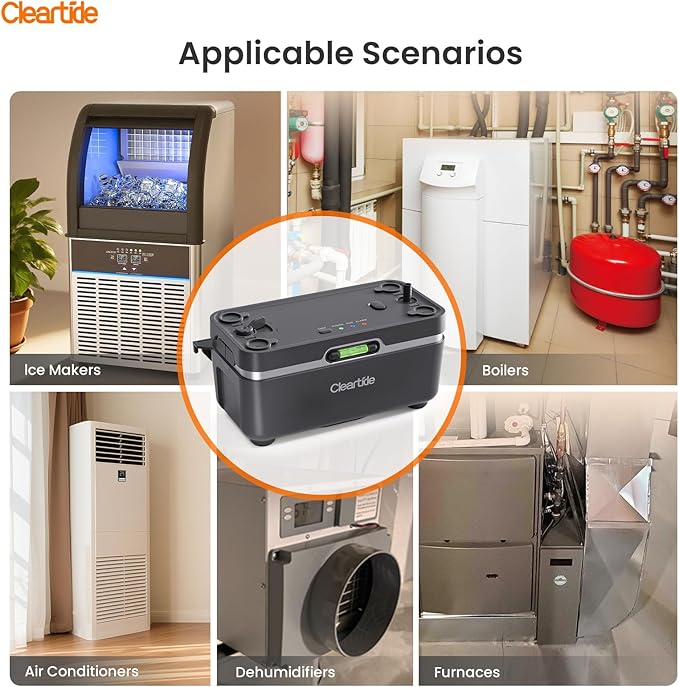 Cleartide Condensate HVAC Pump, Ultra-Quiet 25dB, 1/50 HP 110 GPH, Automatic Condensate Removal Pump with Safety Switch for Air Conditioner/Furnace/Dehumidifier, 100-240V, 23.6ft Head Height