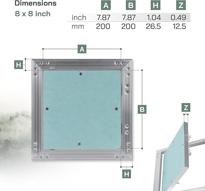 Vent Systems 8" x 8" Inch Aluminum Drywall Access Panel – Recessed Metal Square Inspection Door for Wall, Ceiling, Plumbing, HVAC System – Indoor Use for Home, Garage, Office Renovation or Repair
