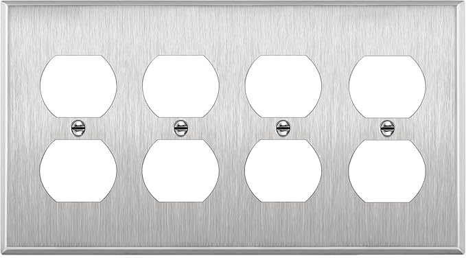 ENERLITES Duplex Receptacle Stainless Steel Wall Plate, Metal Corrosive Resistant Cover for Electrical Socket Receptacles, 4-Gang 4.50" x 8.19", 7724, 430 Stainless Steel, UL Listed, Silver