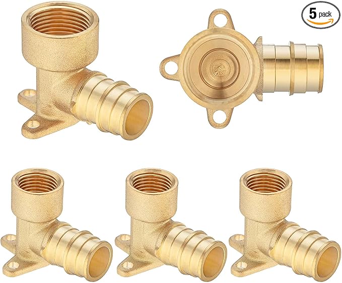 (5 Pack) Lidertik Drop Ear Elbow PEX Adapter, 3/4" PEX ASTM F1960 to 1/2" NPT Female Threaded Adapter Brass Plumbing Connection for Tube Expansion Install
