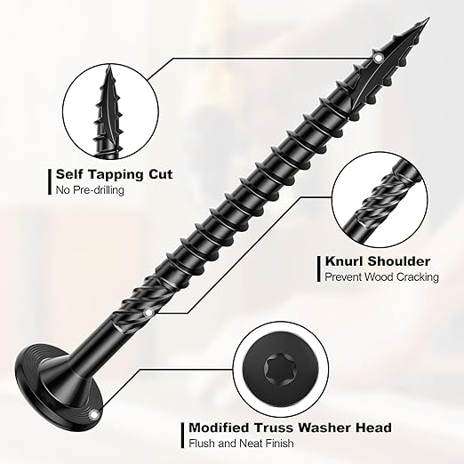 #14 Heavy-Duty Wood Screws, Star Drive Deck Screws, Rust Resistant Timber Screws for Timber/Log/Landscaping Wood (10 Inch,100Pcs,Black)