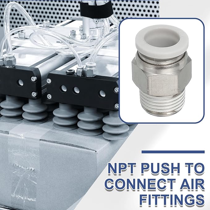 MECCANIXITY 5 Pcs NPT Push to Connect Air Fittings, Male Straight 1/2" Tube OD x 3/8" NPT Thread Air Quick Connector Coupling Adapter for Gas Hose Pneumatic Tools White