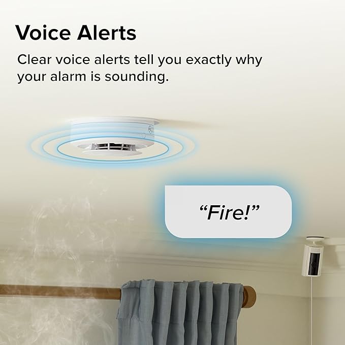 Kidde Smart Smoke Detector, Ring App Enabled for Real-Time Notifications, Hardwired Alarm, AA Backup Battery