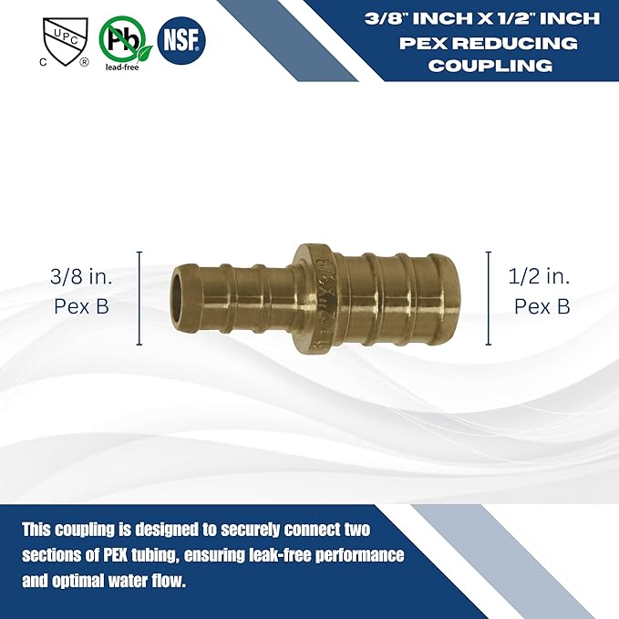 5 Pcs XFITTING 3/8 Inch x 1/2 Inch Pex Coupling, Pex Reducing Coupling