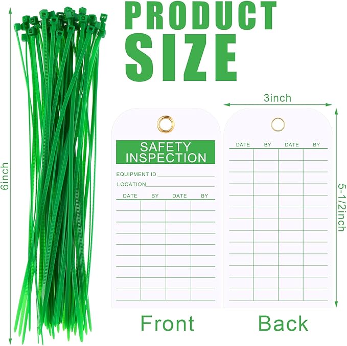 Chunful 50 Pack Safety Inspection Tag Accident Prevention Tag Fire Extinguisher Tags with Zip Ties Multi Purpose Cable Ties for Indoor Outdoor Fire Extinguisher Scaffold Ladder (Green)