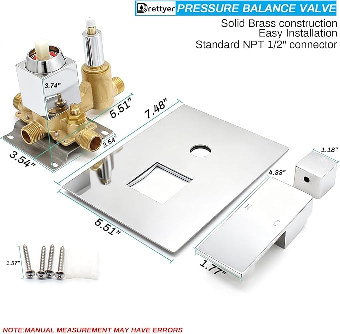 Solid Brass 3 Way Outlet Shower Diverter Valve Flow Control Mixer Mixing Rough-In Shower Valve Modern Concealed(Chrome)