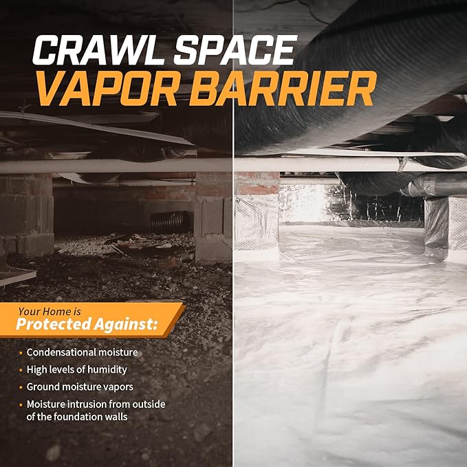 Crawl Space Vapor Barrier, 10mil Film, 10'x50', White Plastic Sheeting - Thick Plastic Sheeting, Heavy Duty Polyethylene Film, Drop Cloth Vapor Barrier Covering for Crawl Space, Garden, Basement