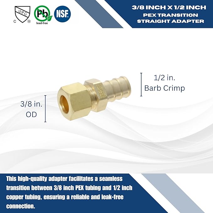 XFITTING OD Compression 3/8 Inch x 1/2 Inch Pex Transition Straight Adapter, 26-5-2=5X, 5 Pieces
