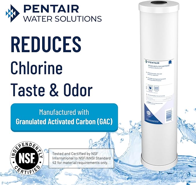 Pentair Pentek RFC-BB Big Blue Carbon Water Filter, 10-Inch, Whole House Heavy Duty Radial Flow Carbon Replacement Cartridge with Granular Activated (GAC), 10" x 4.5", 25 Micron, Pack of 8