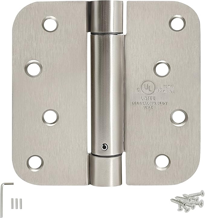 4 Inch Self Closing Satin Chrome Door Hinge 5/8" Radius Corner 3pack,Adjustable Tension for Garage, Front Door, Back Door, for Left and Right Hand Door, UL Listed