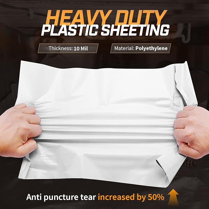 Crawl Space Vapor Barrier, 10 Mil Vapor Barriers, 10' x 10', Drop Cloth Vapor Barrier Covering for Crawl Space Encapsulation, Heavy Duty Polyethylene Plastic Sheeting, Black and White Panda Film