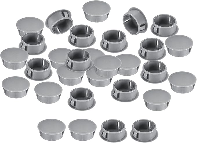 uxcell 31/32" Plastic Hole Plugs, 36Pcs Flush Type Panel Round Snap in Fastener Knockout Locking Plugs for Furniture Insert End Caps Panels, Gray
