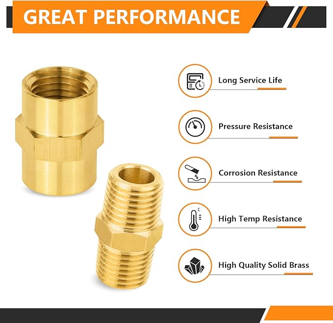 20-PCs HeSun Brass Pipe Fittings Combo, 10-PCs 1/4" NPT Male + 10-PCs 1/4" NPT Female Hex Nipple Adapter