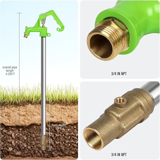 GALAX PRO 4.25FT Frost-Free Yard Hydrant, Freeze Proof Outdoor Faucet with 3/4" Pipe Connection, 24" Bury Depth, No Lead -Perfect for Yard, Garden, Farm, Pasture Irrigation & Drinking