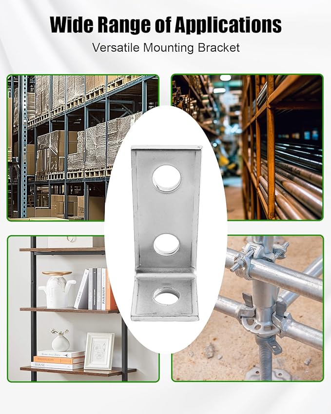 3 Hole L Shaped Fitting Bracket Corner Brace Fit for 1/2" Bolt in 1-5/8" Strut Channel, 12 Pcs 90 Degree Metal Framing Connector