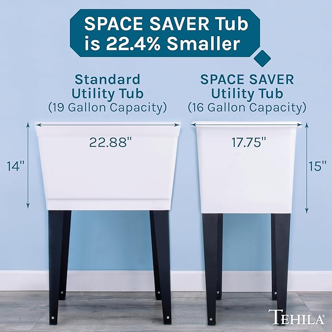 Space Saver Utility Sink by JS Jackson Supplies, Pull-Out Faucet, Soap Dispenser, White Tub with Stainless Steel Faucet