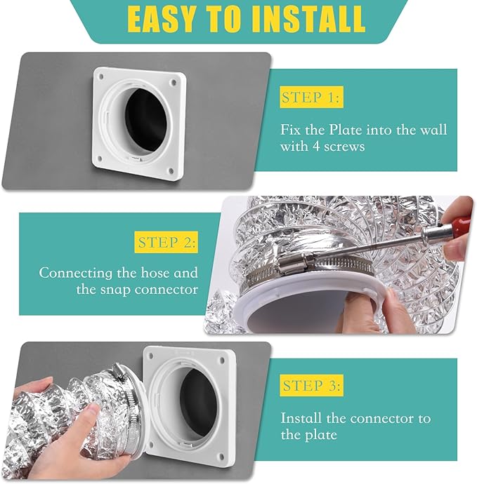 VIWINVELA Dryer Vent Hose Connector Kit - Dryer Vent Wall Plate with Hose - Dryer Duct Connector with Quick Connect & Disconnect Dryer Dock Connector (Dryer Vent Connector with 4in-5ft Hose)