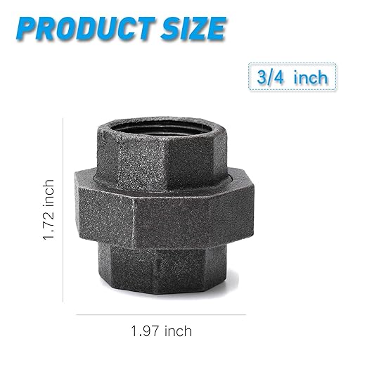 3/4" Cast Iron Union, Home TZH 10 Pack 3/4" Industrial Malleable Female Pipe Fitting Union for Industrial Vintage Style DIY Project/Furniture/Shelving Decoration (10, 3/4")