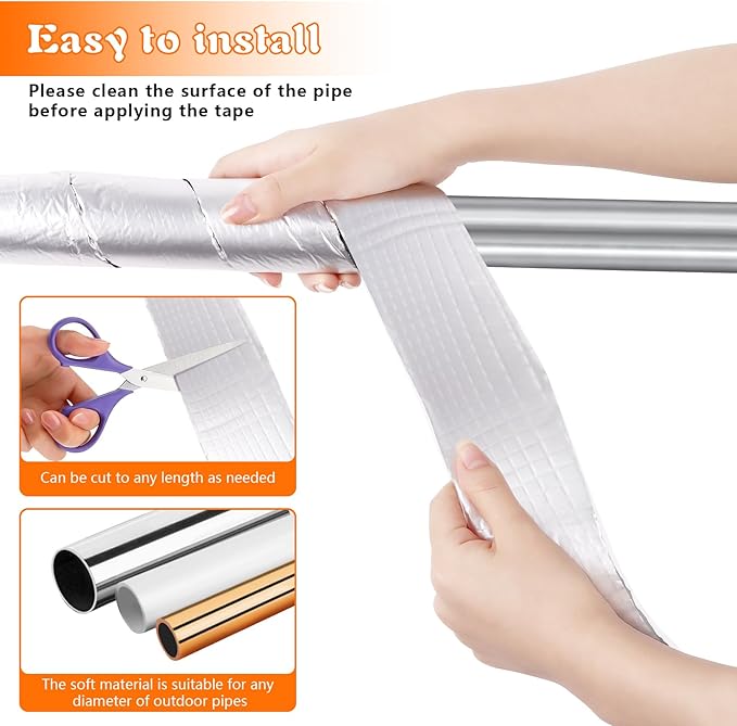 Pipe Insulation Wrap 2" Wide X 32.8 Ft Outdoor Foam And Foil Pipe Wrap Insulation Tape Self Adhesive for Winter Freeze Protection Insulation Wrap for Cold Hot Water Pipes for Reduce Heat Loss (1 Roll)