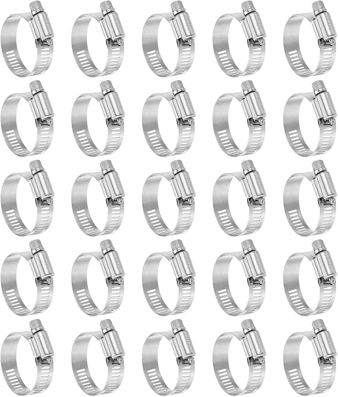 HARFINGTON 25 Pcs Hose Clamp 13/16"-1-1/2" (21-38mm) 304 Stainless Steel Adjustable Worm Gear Hose Clamp with Phillips Screw Assortment Kit for Fuel Line Pipe Plumbing Automotive Tube