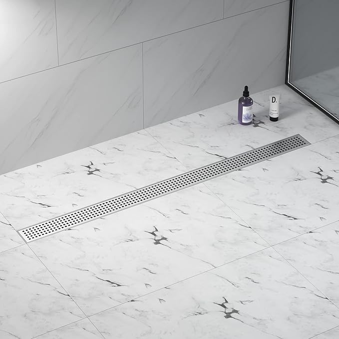 Linear Shower Drain 48", 304 Stainless Steel Floor Drain w/Hair Strainer, Rectangular Shower Drain w/CUPC Certified, Brushed